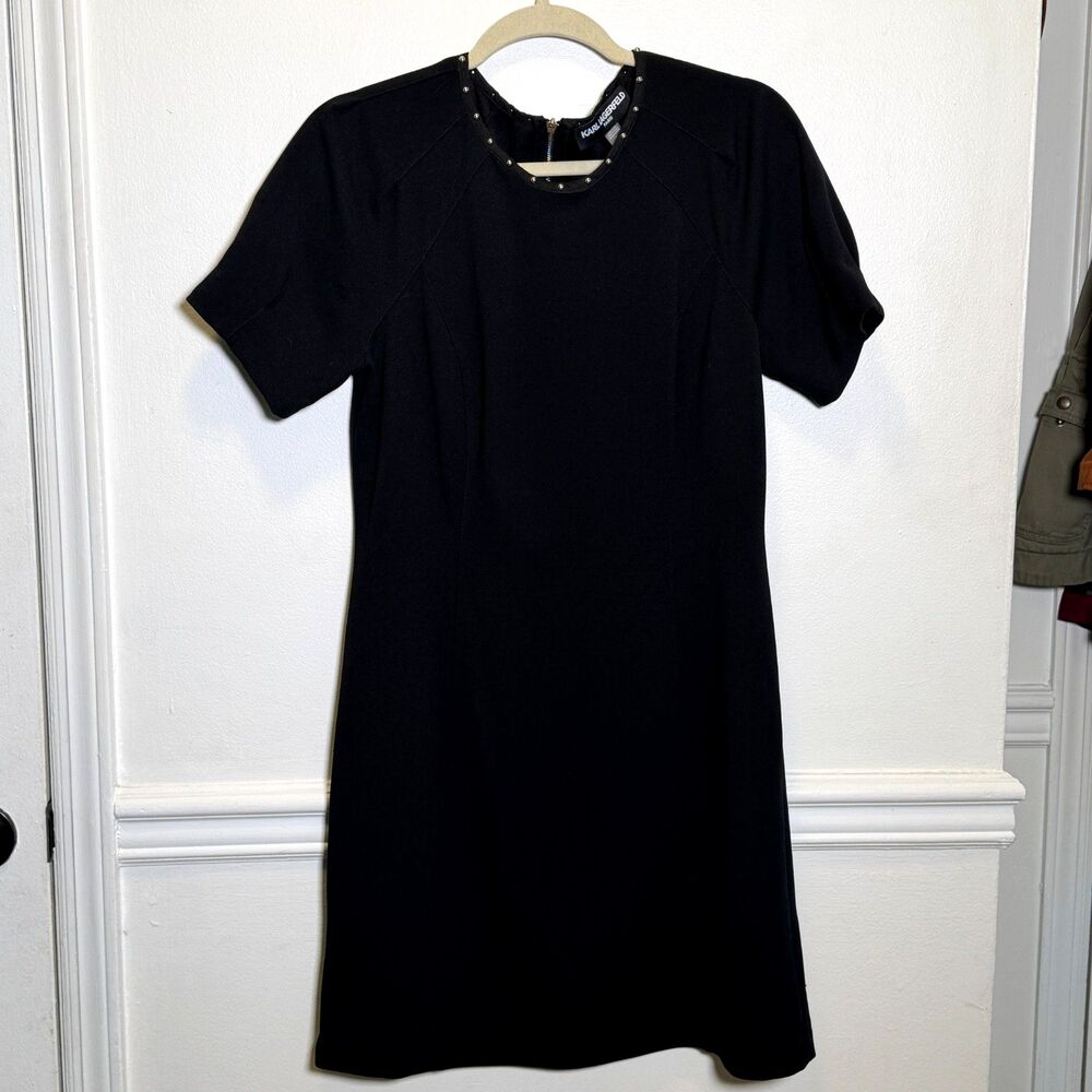Karl Lagerfeld Paris Black Studded Sheath Dress Career Cocktail Size 10